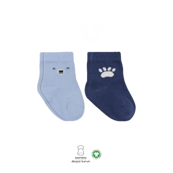 Mey İthalat®   2Li Bear Penye Soket Çorap 10116 Mavi