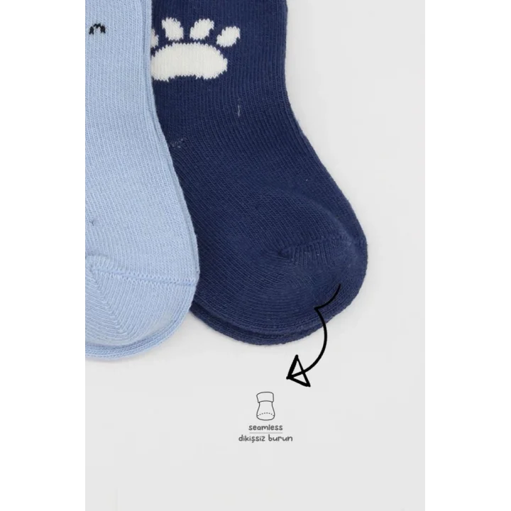 Mey İthalat®   2Li Bear Penye Soket Çorap 10116 Mavi