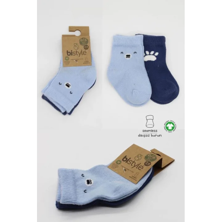 Mey İthalat®   2Li Bear Penye Soket Çorap 10116 Mavi