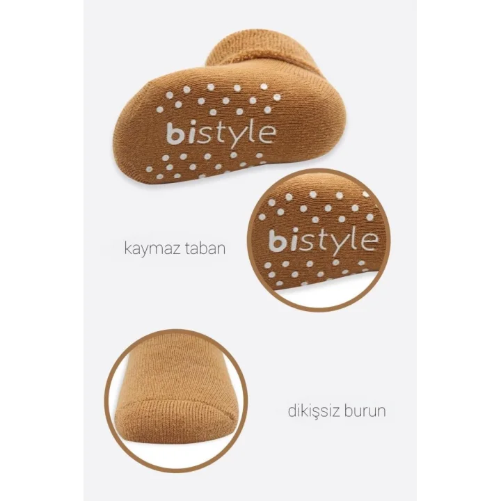 Mey İthalat®   2Li Çemberli Kaymaz Havlu Soket Çorap 10503 Bej-Hardal