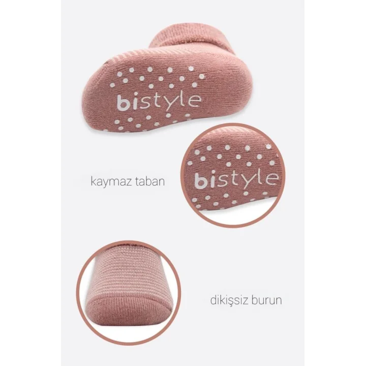 Mey İthalat®   2Li Çemberli Kaymaz Havlu Soket Çorap 10503 Pudra Pembe