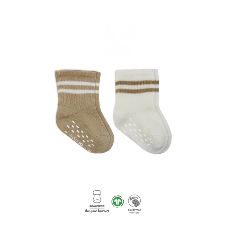 Mey İthalat®   2Li Çemberli Kaymaz Soket Çorap 10125 Bej-Ekru
