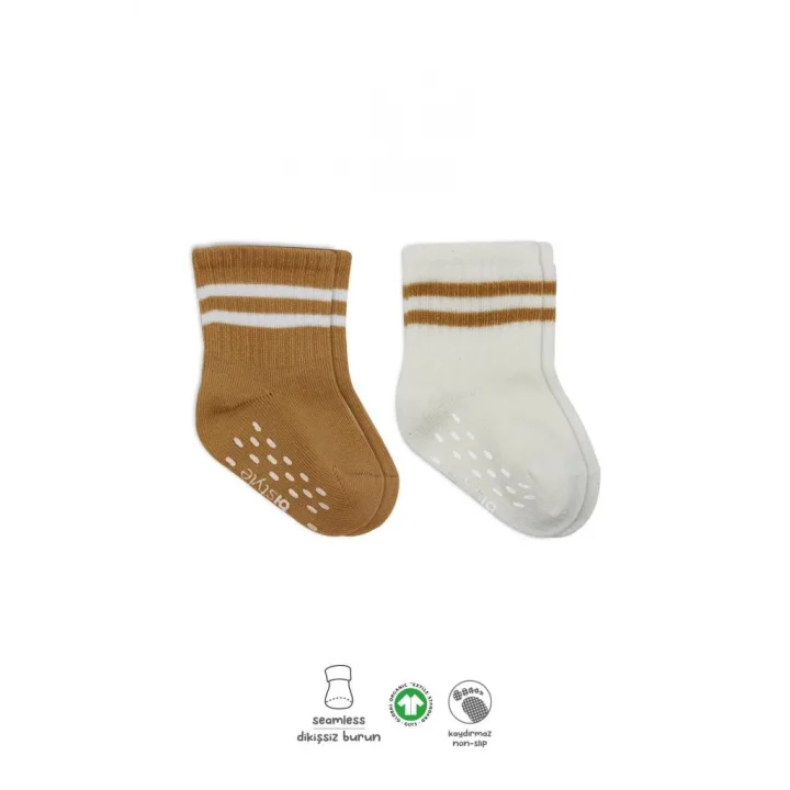 Mey İthalat®   2Li Çemberli Kaymaz Soket Çorap 10125 Ekru Hardal