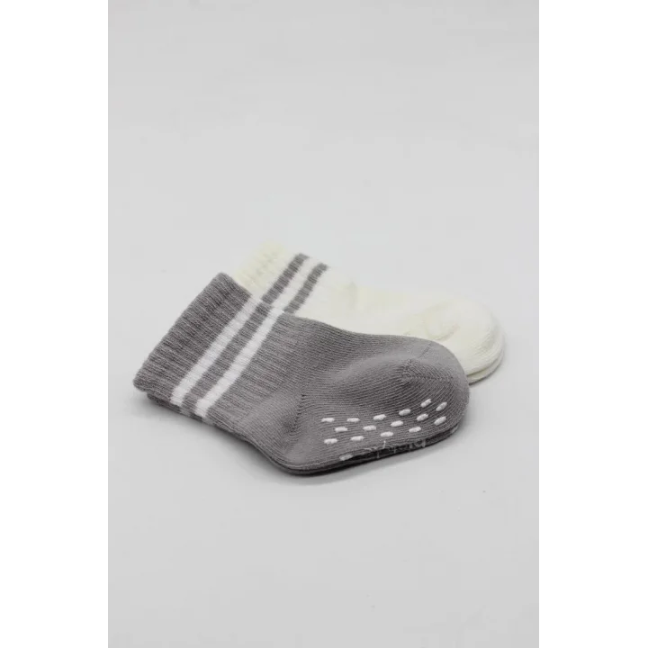 Mey İthalat®   Çemberli Kaymaz Soket Çorap 2Li BS10125 Gri Ekru