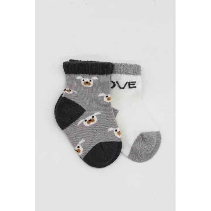Mey İthalat®   2Li Love Dog Penye Soket Çorap 10118 Gri