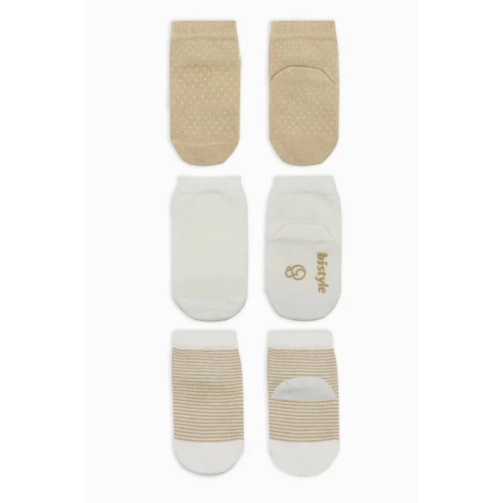 Mey İthalat®  Puanlı Kaymaz Penye Soket Çorap 3Lü BS10108 Bej