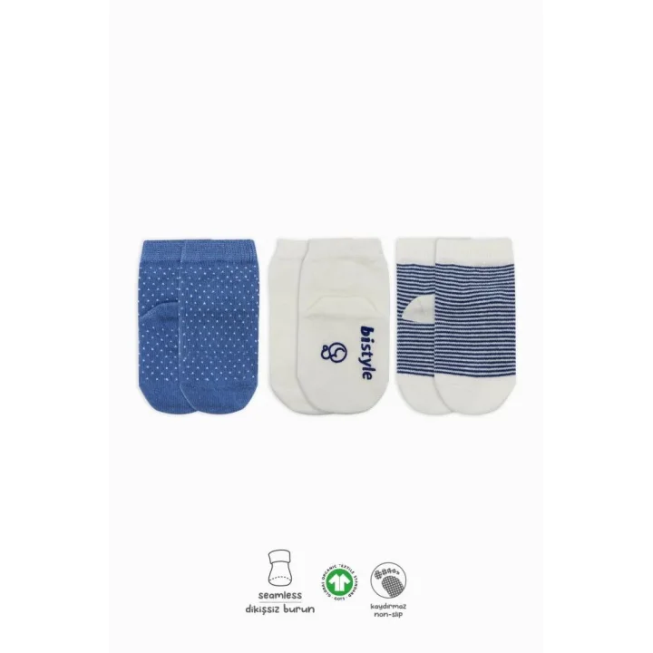 Mey İthalat®  Puanlı Kaymaz Penye Soket Çorap 3Lü BS10108 İndigo(ADET FİYATIDIR)