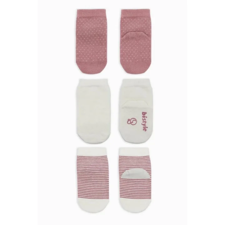 Mey İthalat®  Puanlı Kaymaz Penye Soket Çorap 3Lü BS10108 Pudra