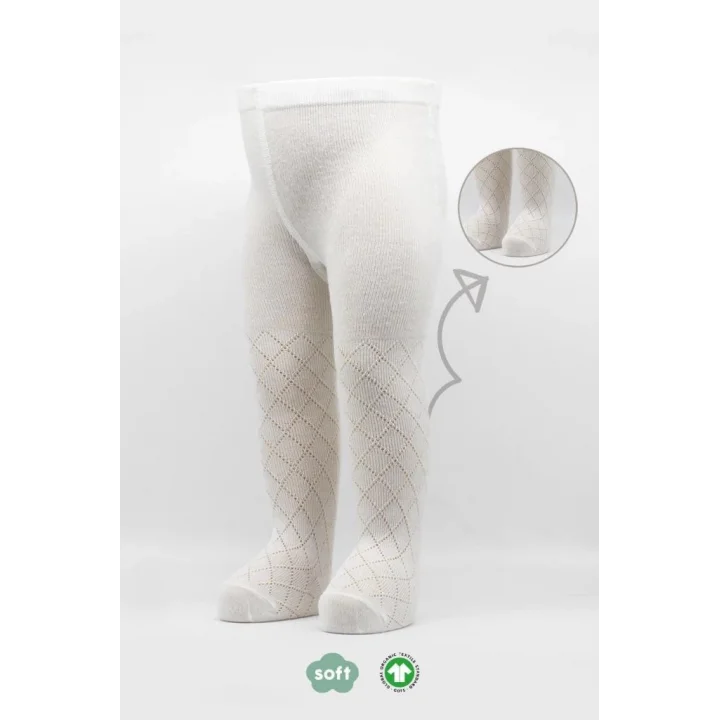 Mey İthalat®   Tekli Ekose Kabartma Penye Külotlu Çorap BS50105 Ekru