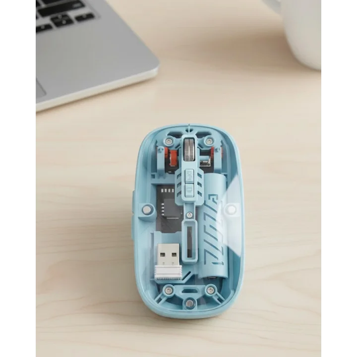 Mey İthalat® Bluetooth 5.2 ve 2.4G USB Kablosuz Mouse Pilli Mavi Tasarım