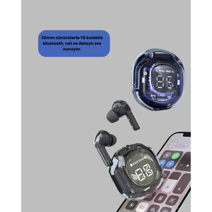 Mey İthalat® Bluetooth 5.3 Kablosuz Kulaklık 30mm Sürücü LED Ekranlı Mikrofonlu