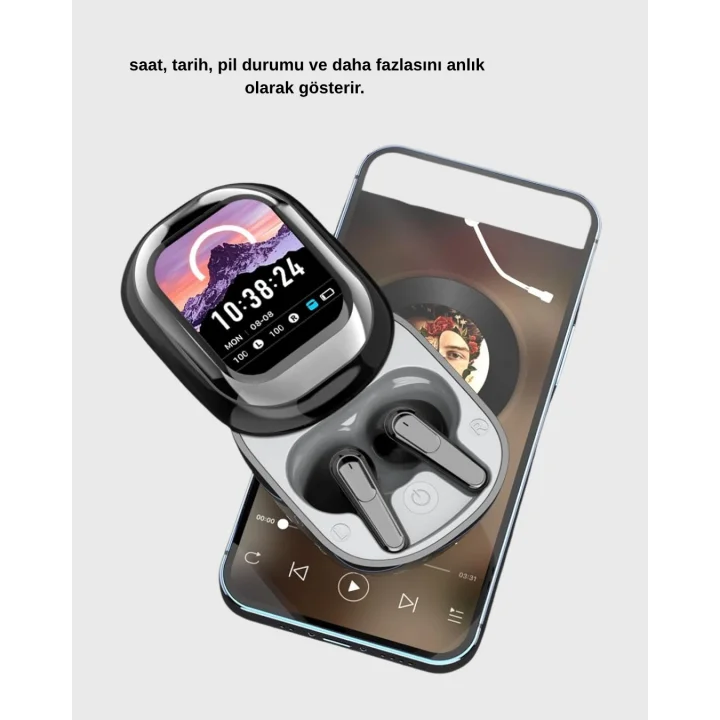 Mey İthalat® Bluetooth 5.4 Kulaklık – Gürültü Engelleme ve Akıllı Ekranlı Şarj Kutusu