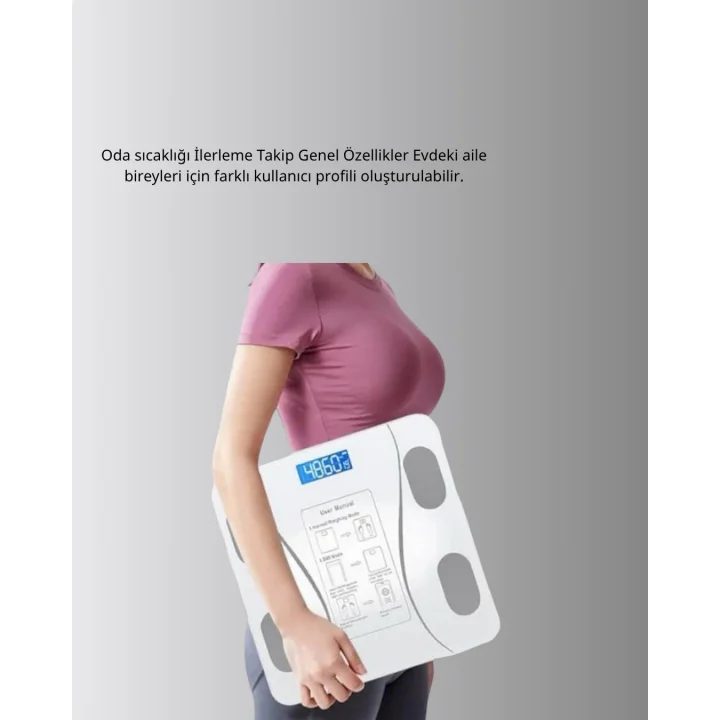 Mey İthalat® Bluetooth Akıllı Tartı – 8 Fonksiyonlu Dijital Baskül, 180 kg Kapasiteli