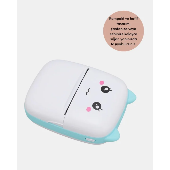 Mey İthalat® Bluetooth Bağlantılı Mini Termal Yazıcı Öğrenci ve Ofis İçin