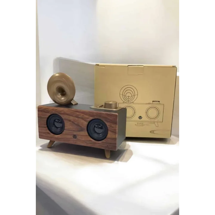 Mey İthalat® Bluetooth Hoparlör Ahşap Klasik Retro Gramofon Bluetooth Müzik Kutusu