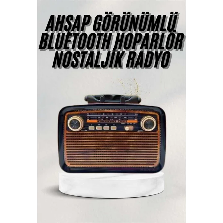 Mey İthalat® Bluetooth Hoparlör Ahşap Renk Vintage Işıklı Nostaljik Radyo Fm Ahşap Görünümlü