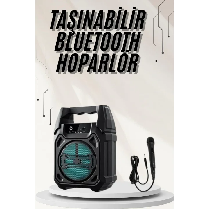 Mey İthalat® Bluetooth Hoparlör Led Işıklı Taşınabilir Kablosuz Speaker Uzun Pil Ömrü