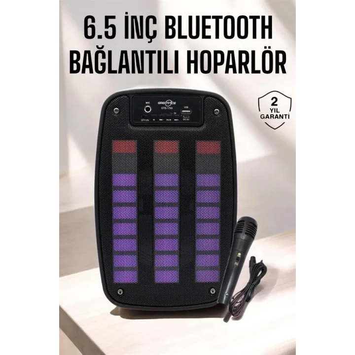 Mey İthalat® Bluetooth Hoparlör RGB Işıklı USB SD Kart Girişli Taşınabilir