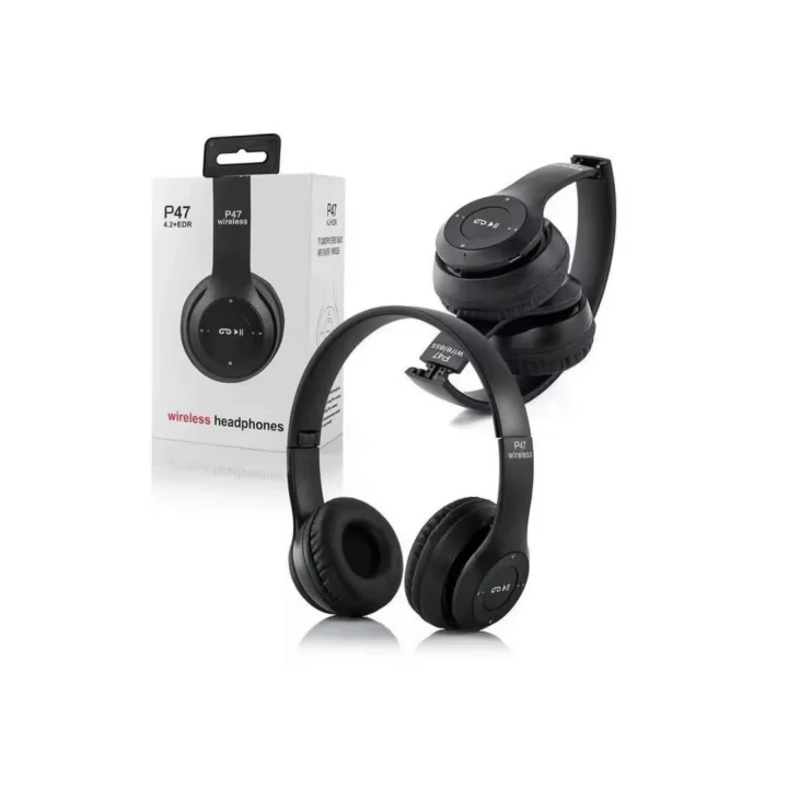 Mey İthalat® Bluetooth Kablosuz Kulaklık Siyah Wireless 5.0 Kulak Üstü Uzun Pil Ömrü