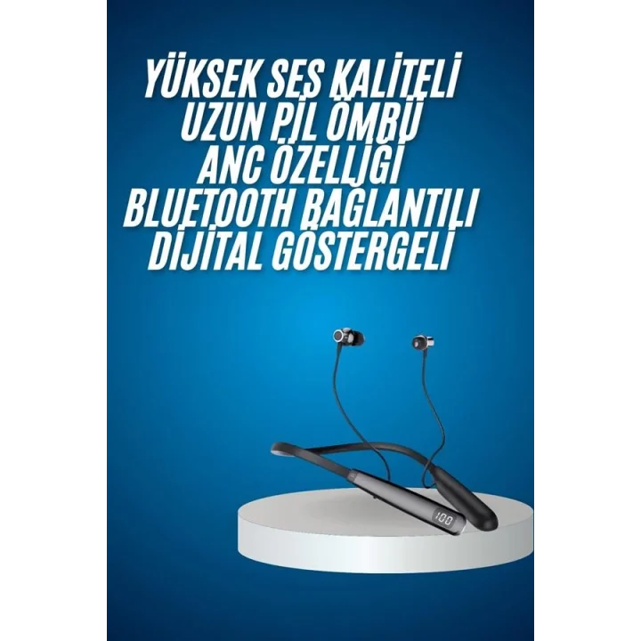 Mey İthalat® Bluetooth Kulaklık Şarj Göstergeli 100 Saat Şarj Kapasiteli Sporcu Kulaklık
