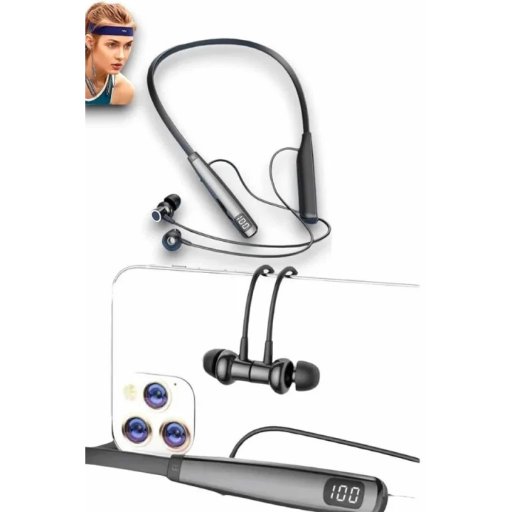 Mey İthalat® Bluetooth Kulaklık Şarj Göstergeli 100 Saat Şarj Kapasiteli Sporcu Kulaklık