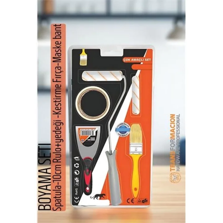Mey İthalat® Boyama Seti - Spatula-10cm Rulo +yedeği -Kestirme Fırça-Maskeleme bant