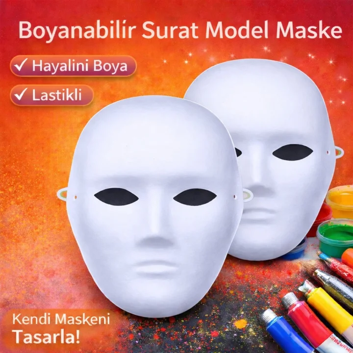 Mey İthalat® Boyanabilir Surat Model Maske – Lastikli | Kendin Tasarla