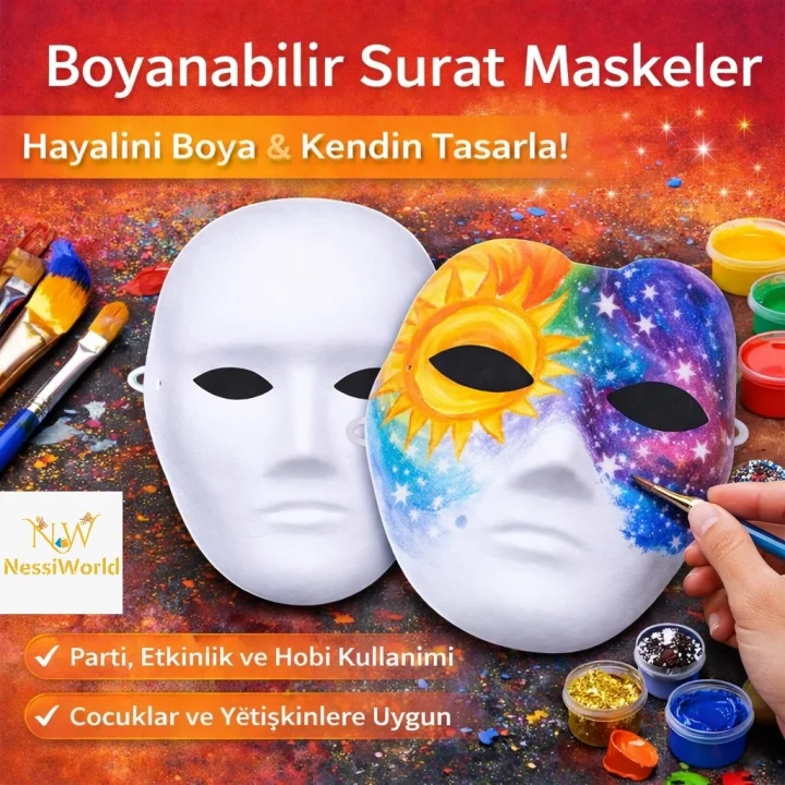 Mey İthalat® Boyanabilir Surat Model Maske – Lastikli | Kendin Tasarla