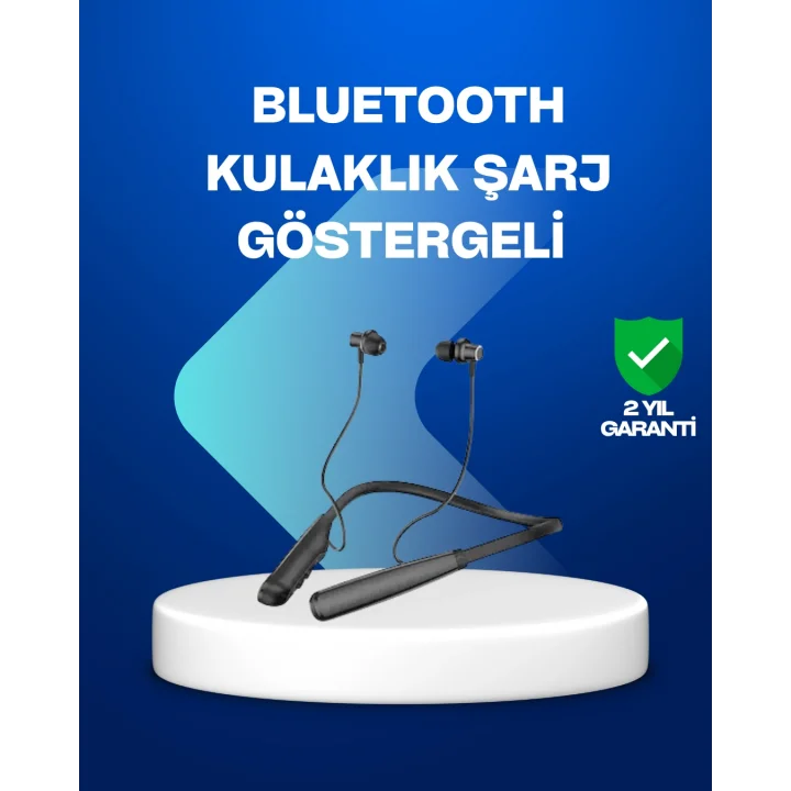 Mey İthalat® Boyun Askılı Kablosuz Bluetooth Kulaklık – Aktif Gürültü Önleme, LCD Ekranlı