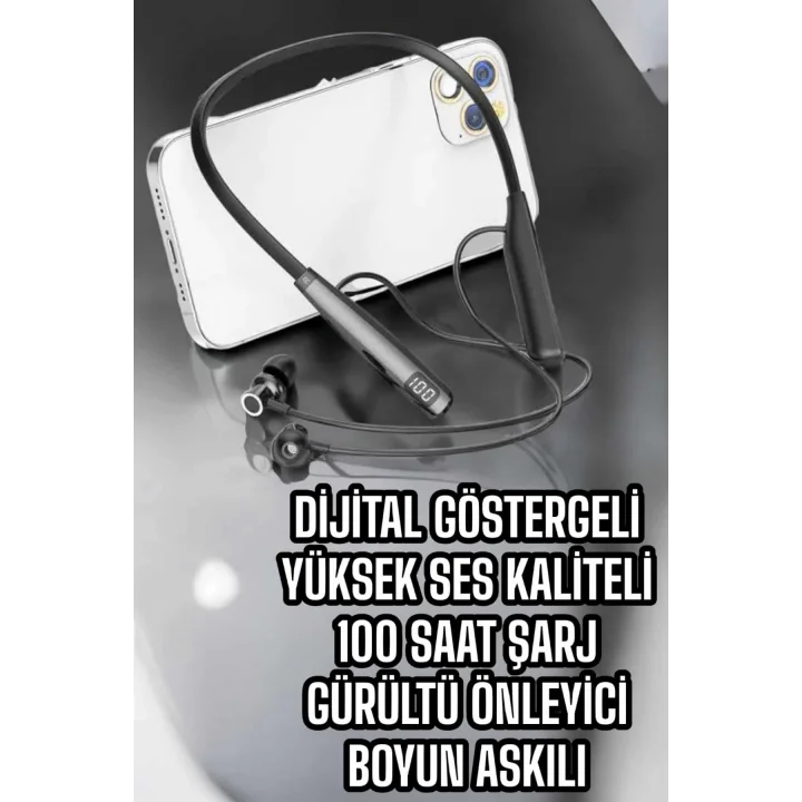 Mey İthalat® Boyun Bantlı Bluetooth Kulaklık Yüksek Ses Kaliteli 100 Saat Kulaklık