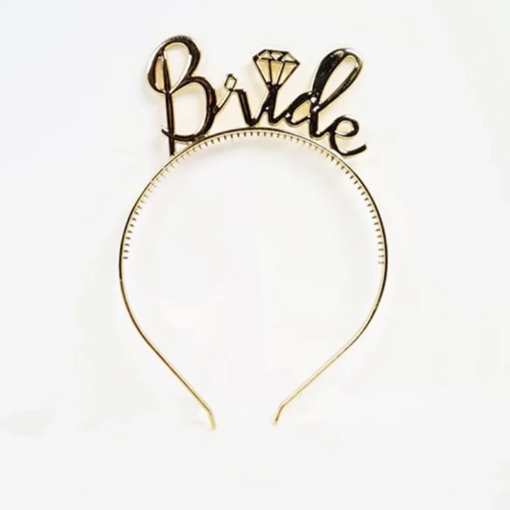 Mey İthalat® Bride Yazılı Taç ve Bride To Be Yazılı Gözlü Seti Altın Renk