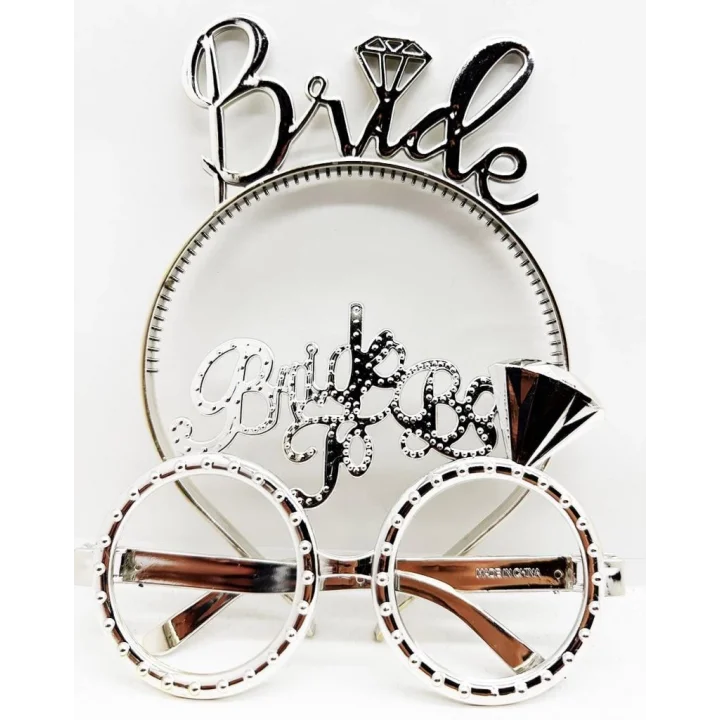 Mey İthalat® Bride Yazılı Taç ve Bride To Be Yazılı Gözlü  Seti Gümüş Renk