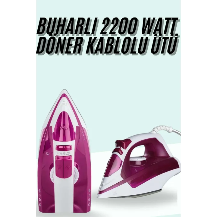 Mey İthalat® Buharlı Ütü 2200 Watt Seramik Tabanlı Taşınabilir Kablolu Ütü