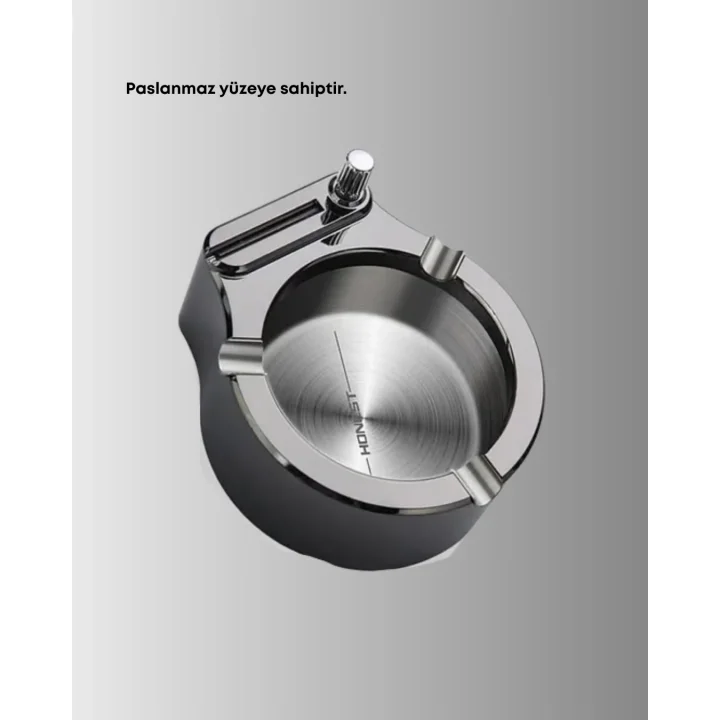 Mey İthalat® Çakmaklı Küllük Paslanmaz Metal Yuvarlak Tasarım