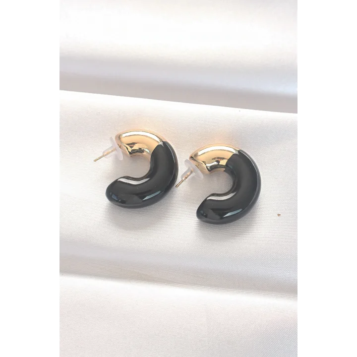 Mey İthalat® CCB Siyah Gold Çift Renk Küpe