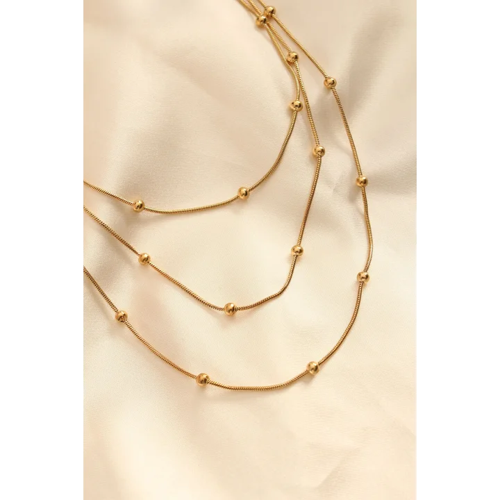 Mey İthalat® Çelik Altın Renkli Topçuk Tasarımlı Çoklu Kolye