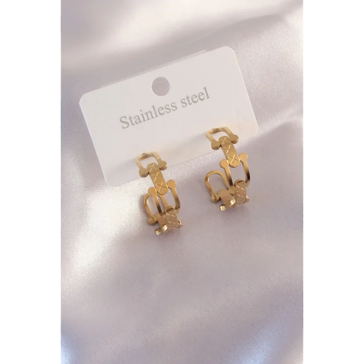 Mey İthalat® Çelik Gold Renk Tifanny Zincir Model Kadın Küpe