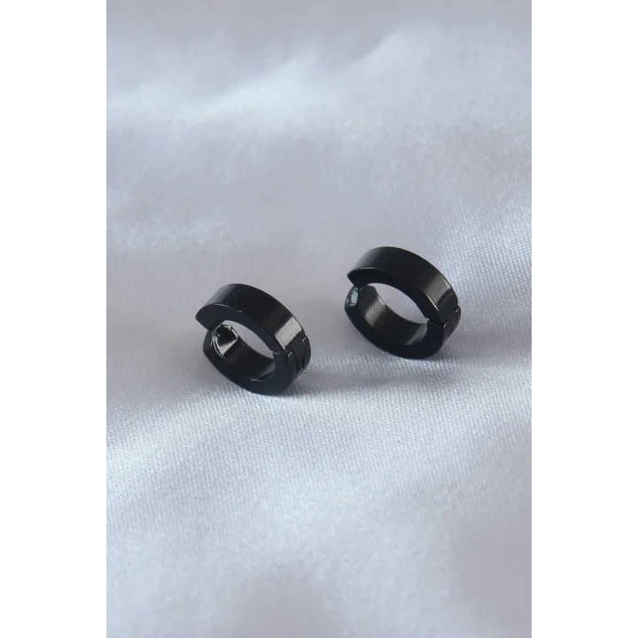 Mey İthalat® Çelik Siyah Renk Sıkıştırmalı Erkek Küpe