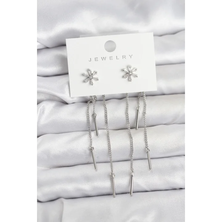 Mey İthalat® Çiçek Model Gümüş Pirinç Sallantılı Kadın Küpe
