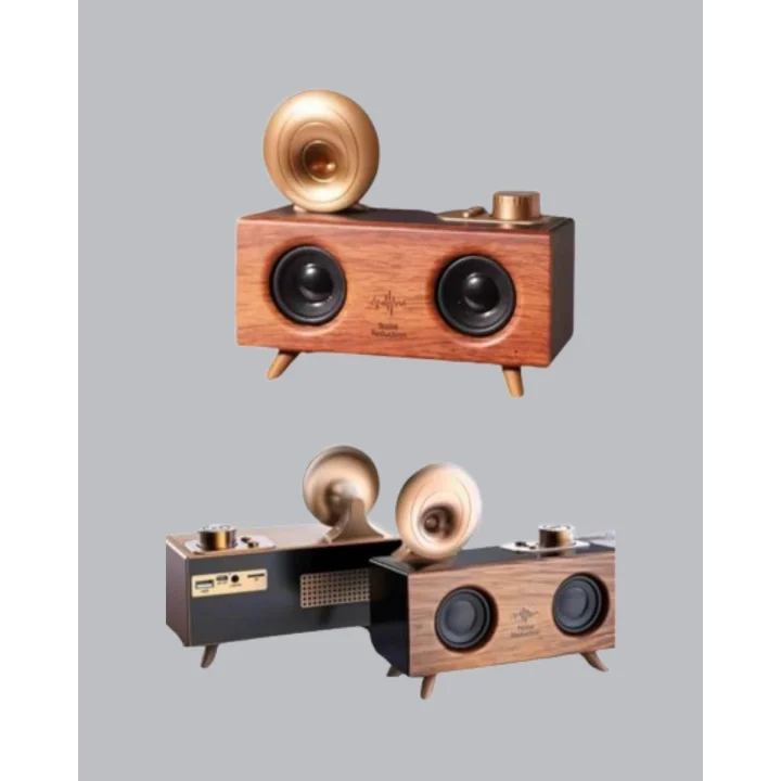 Mey İthalat® Çift Hoparlörlü Bluetooth Gramofon Speaker – FM Radyo, USB, SD Kart ve AUX Girişli