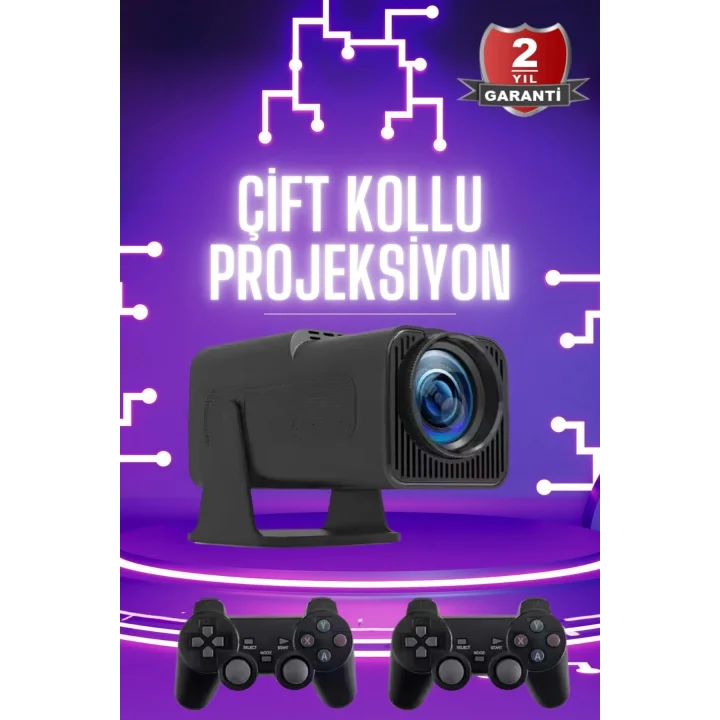 Mey İthalat® Çift Kollu Projeksiyon Taşınabilir Game Projektör Full Hd 1080P 4k Projeksiyon Gamepad