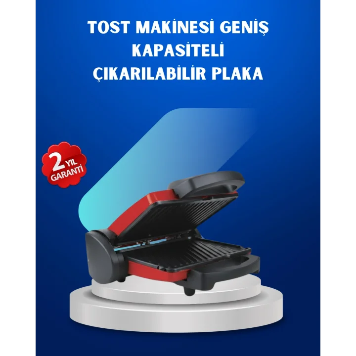 Mey İthalat® Çıkarılabilir Plakalı 2000W Tost Makinesi – Termostatlı, Kolay Temizlenir