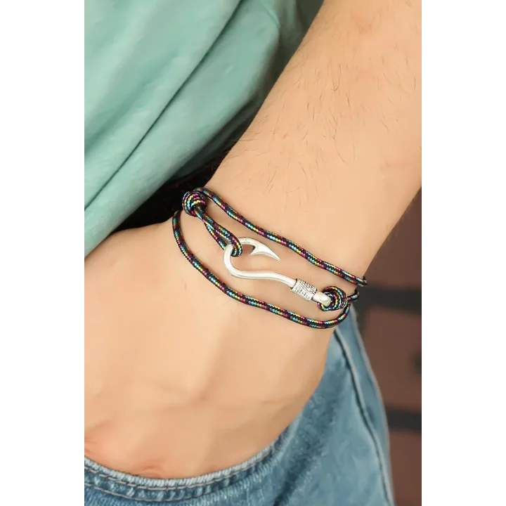 Mey İthalat® Çizgi Desenli Metal Kancalı Erkek Bileklik