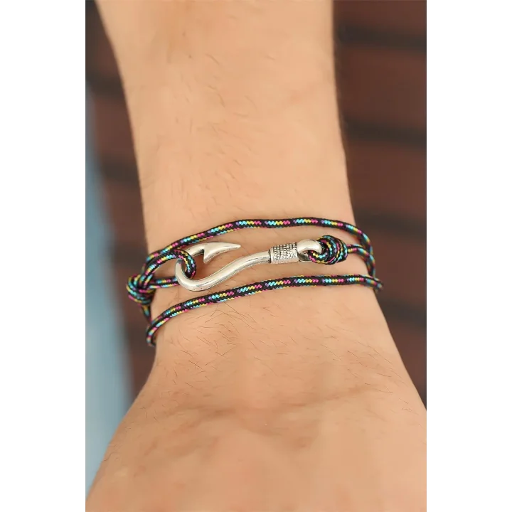 Mey İthalat® Çizgi Desenli Metal Kancalı Erkek Bileklik