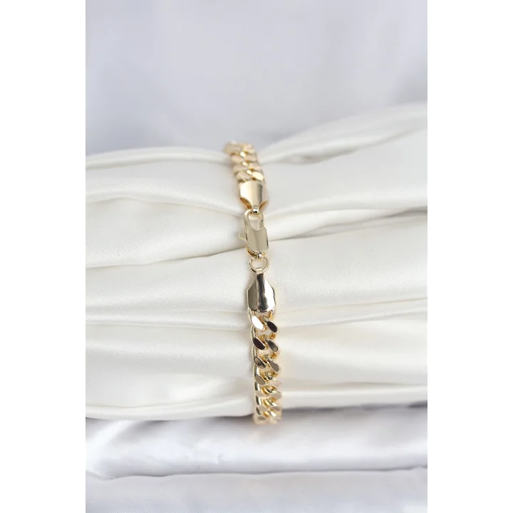 Mey İthalat® CM 14K Gold Renk Ezme Kalın Zincir Model Kadın Bileklik