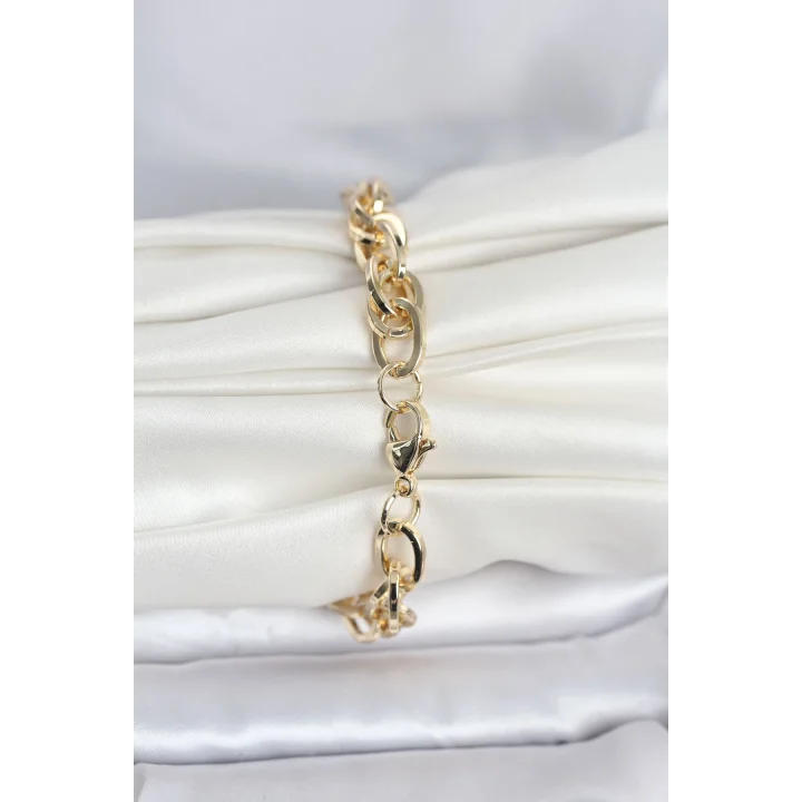 Mey İthalat® CM 14K Gold Renk Kalın Burgu Zincirli Model Kadın Bileklik