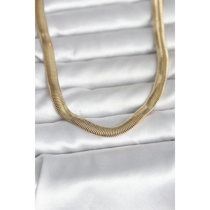 Mey İthalat® CM 14K Gold Renk Kalın Yassı Yılan Zincir Model 45 cm Kadın Kolye