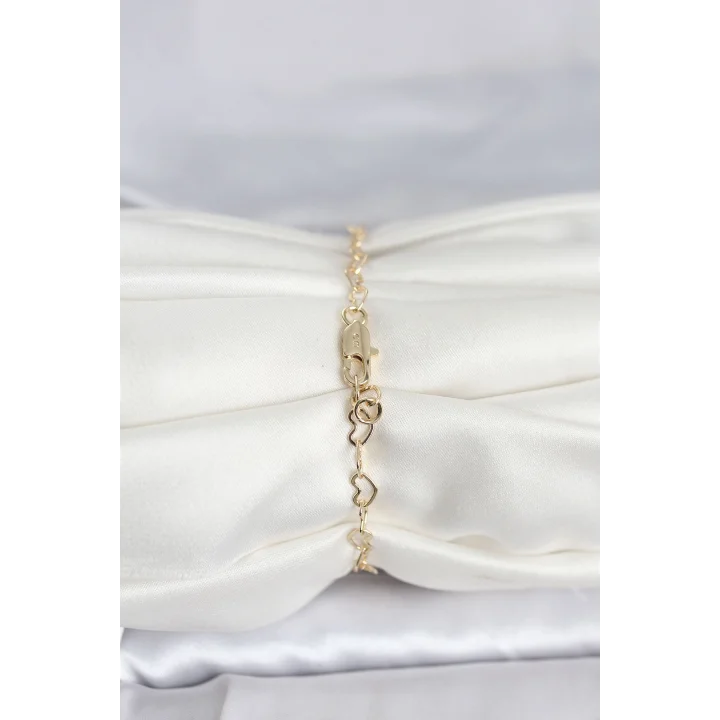 Mey İthalat® CM 14K Gold Renk Kalpli Zincir Model Kadın Bileklik
