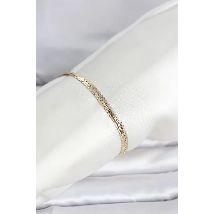 Mey İthalat® CM 14K Gold Renk Lazerli Yassı Zincir Model Kadın Bileklik