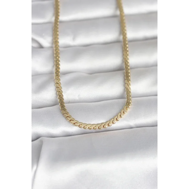 Mey İthalat® CM 14K Gold Renk Yassı Ezme Zincir Model 60 cm Kadın Kolye